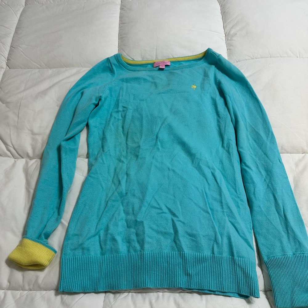 Lilly Pulitzer Blue and Yellow Crew Neck Sweater